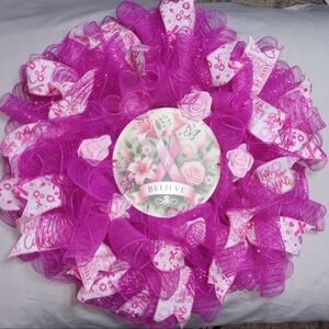 Pink Ribbon Believe Wreath